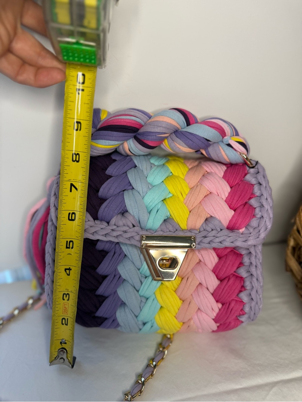 Handwoven Multicolor Crochet Shoulder Bag with Gold Hardware | Dopamine - Picture 9 of 11